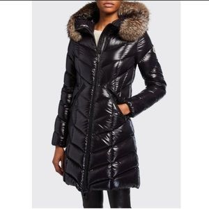 Moncler Black Puffer Coat with Fur Trim